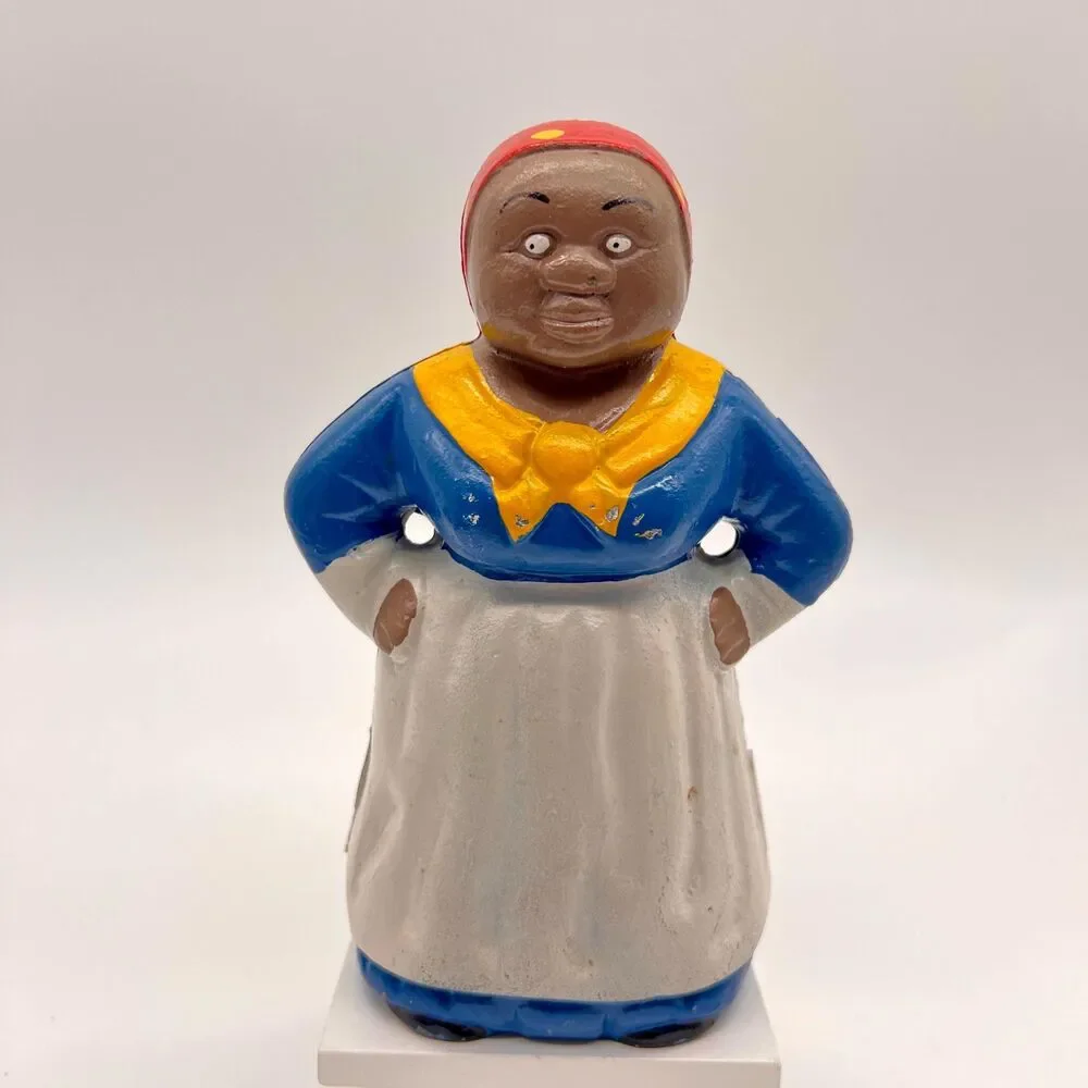 Vintage  Hand painted Cast Iron Mammy Coin Bank Aunt Jemima Iron Bank  1940’s